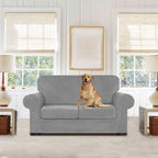 WEERRW Velvet Couch Covers for 2 Cushion Couch Sofa - High Stretch Luxury Velvet Plush 3 Pieces Sofa Slipcovers with Elastic Bottom, Furniture Protector for Pets, Machine Washable, Silver Grey, Medium