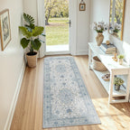 RELEANY Washable Area Rug, Runner 3'x7', Blue/White/Gray