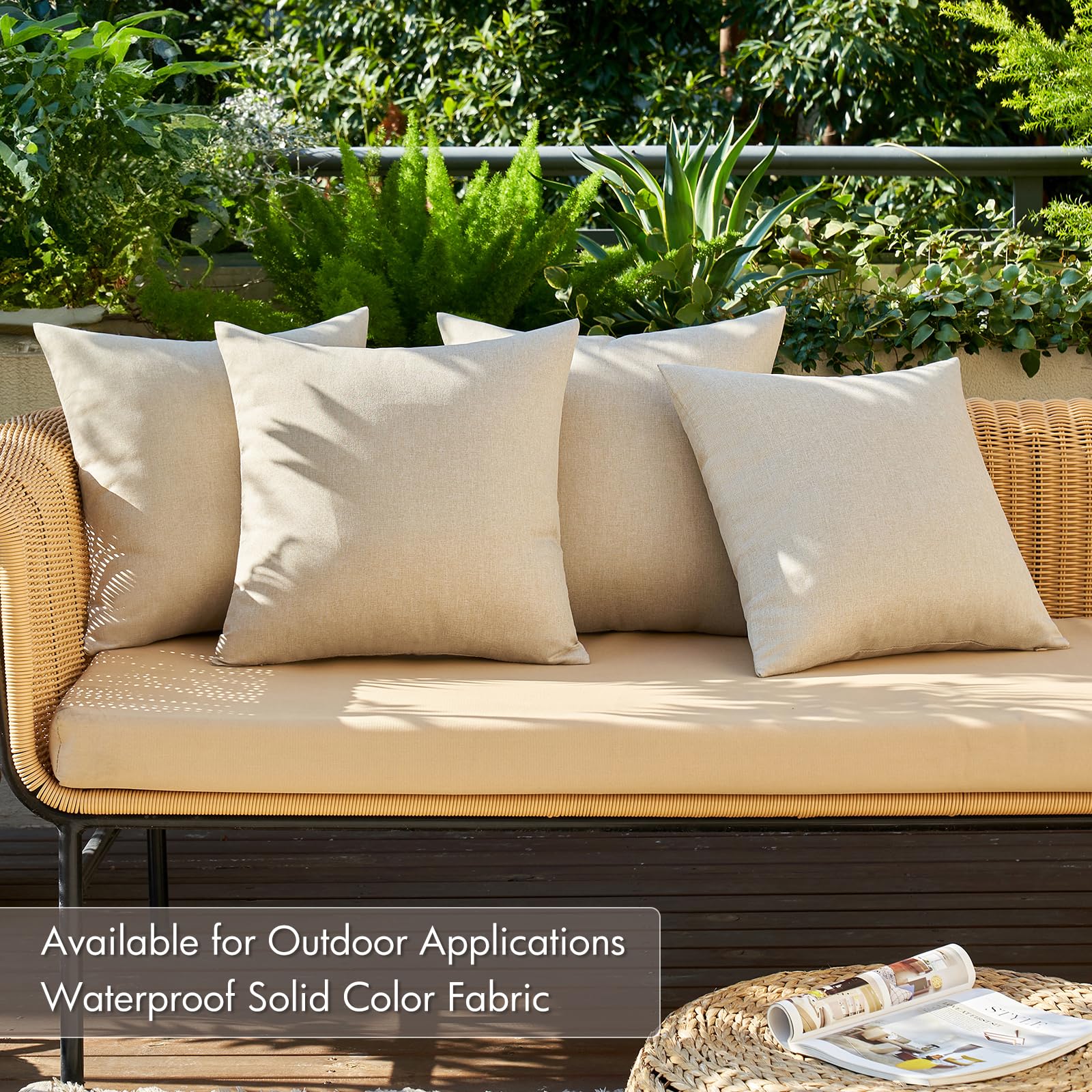 MIULEE Pack of 4 Decorative Outdoor Throw Pillow Covers Linen Waterproof Pillow Covers Summer Farmhouse Cushion Cases for Patio Garden Tent Balcony Couch Sofa 16x16 Inch Beige