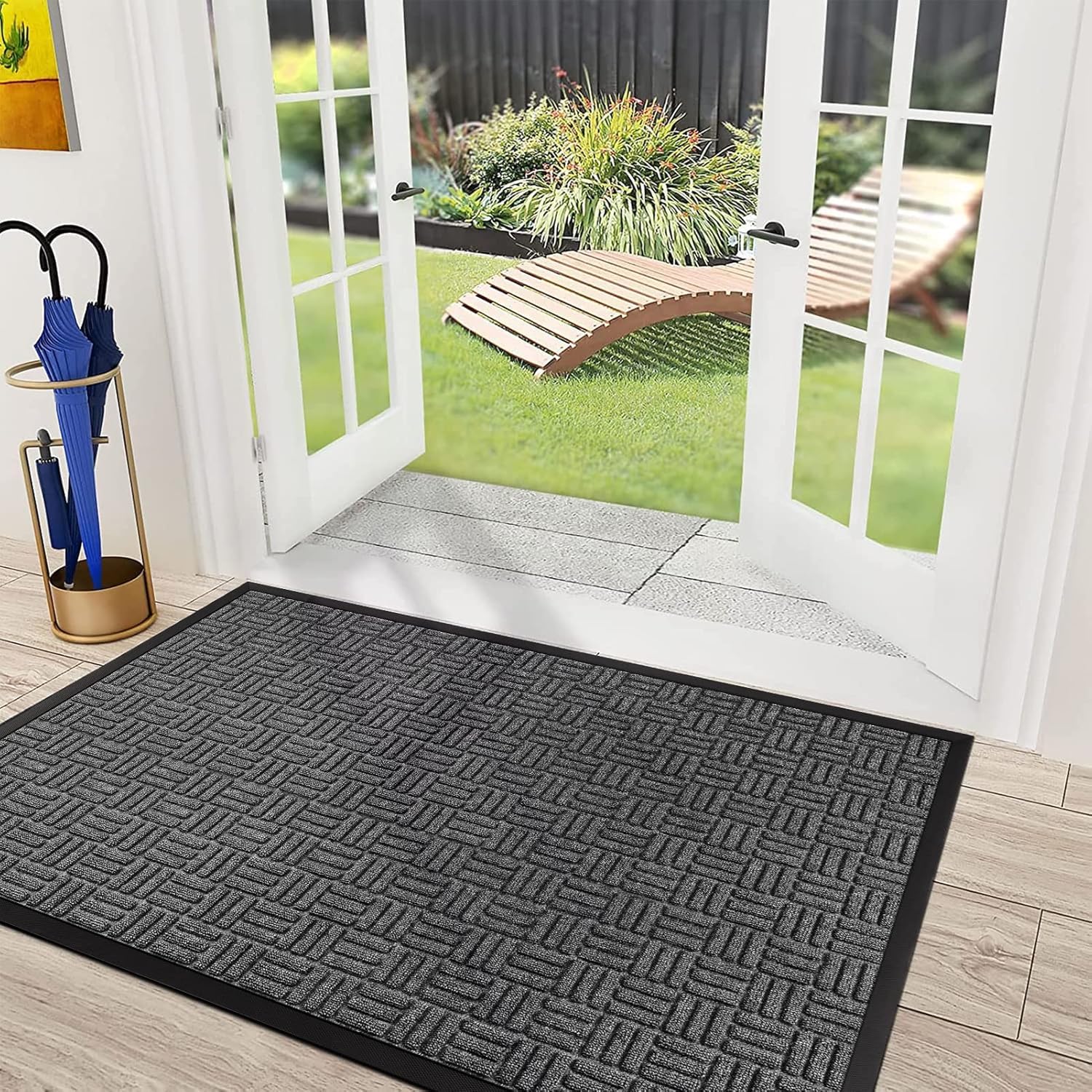 Mibao Front Door Mat Outdoor Entrance, 73" x 46" Heavy Duty Welcome Mat for Outdoor and Indoor, Waterproof Dirt Trapper Doormat, Super Absorbent Indoor Entryway Mat for Patio & Porch - Gray
