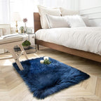 Ashler Faux Fur Rectangular Rug, Fluffy Shaggy 2 x 2.9 ft, Navy Blue, Ultra Soft, Machine Washable, Nursery to Living Room