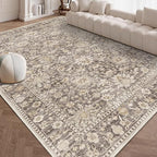 7X9 Area Rugs Machine Washable Rugs for Living Room Bedroom Hallway, Non Slip Indoor Soft Accent Distressed Boho Vintage Print Lightweight Thin Low Pile Carpet (Deep Brown/Gold, 7x9)