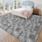 Large Area 8x10ft Carpet Tie-Dyed Grey Washable and Fluffy for Girls' Bedroom Bedside Rug