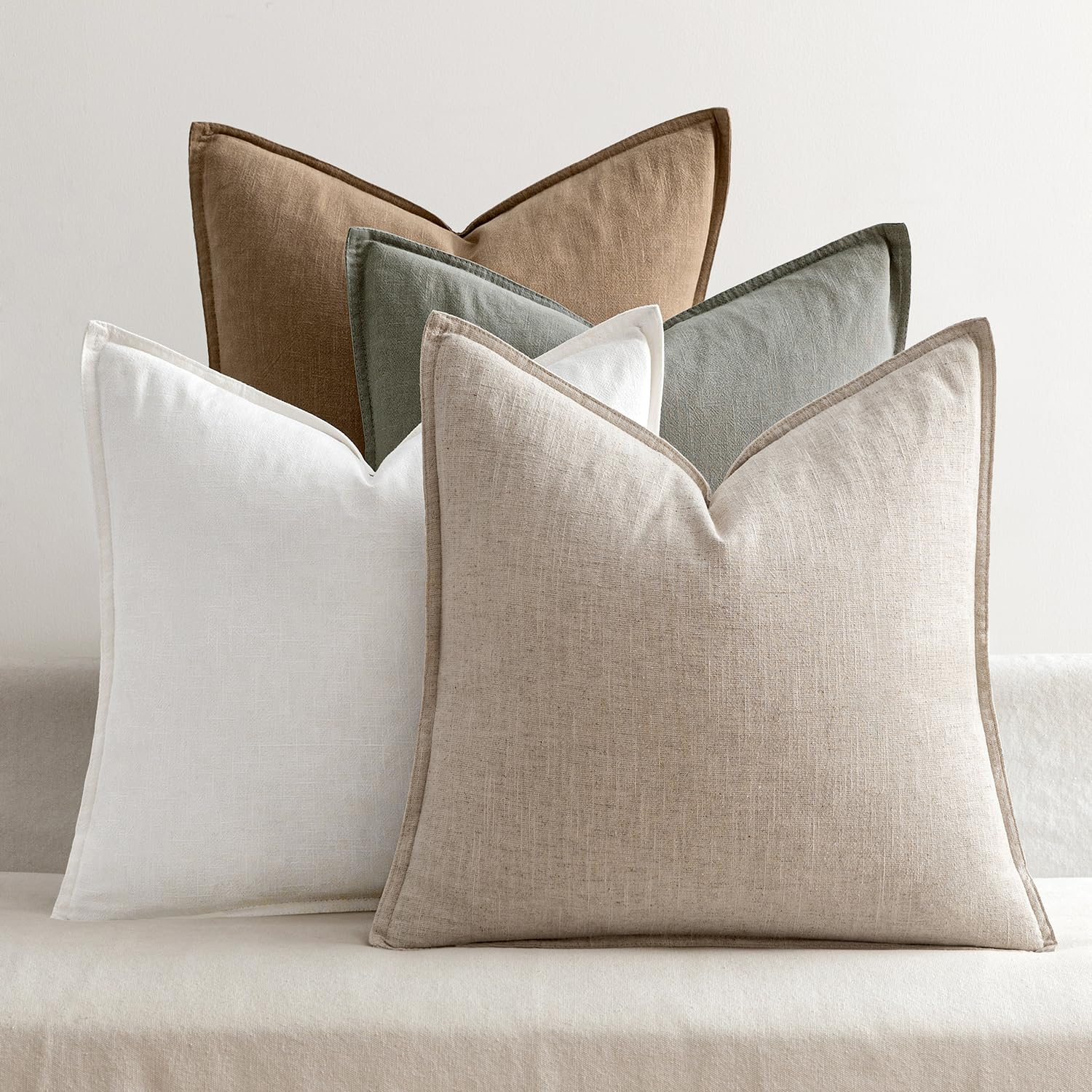 MIULEE Neutral Boho Linen Decorative Pillow Covers 20x20 Inch Pack of 4