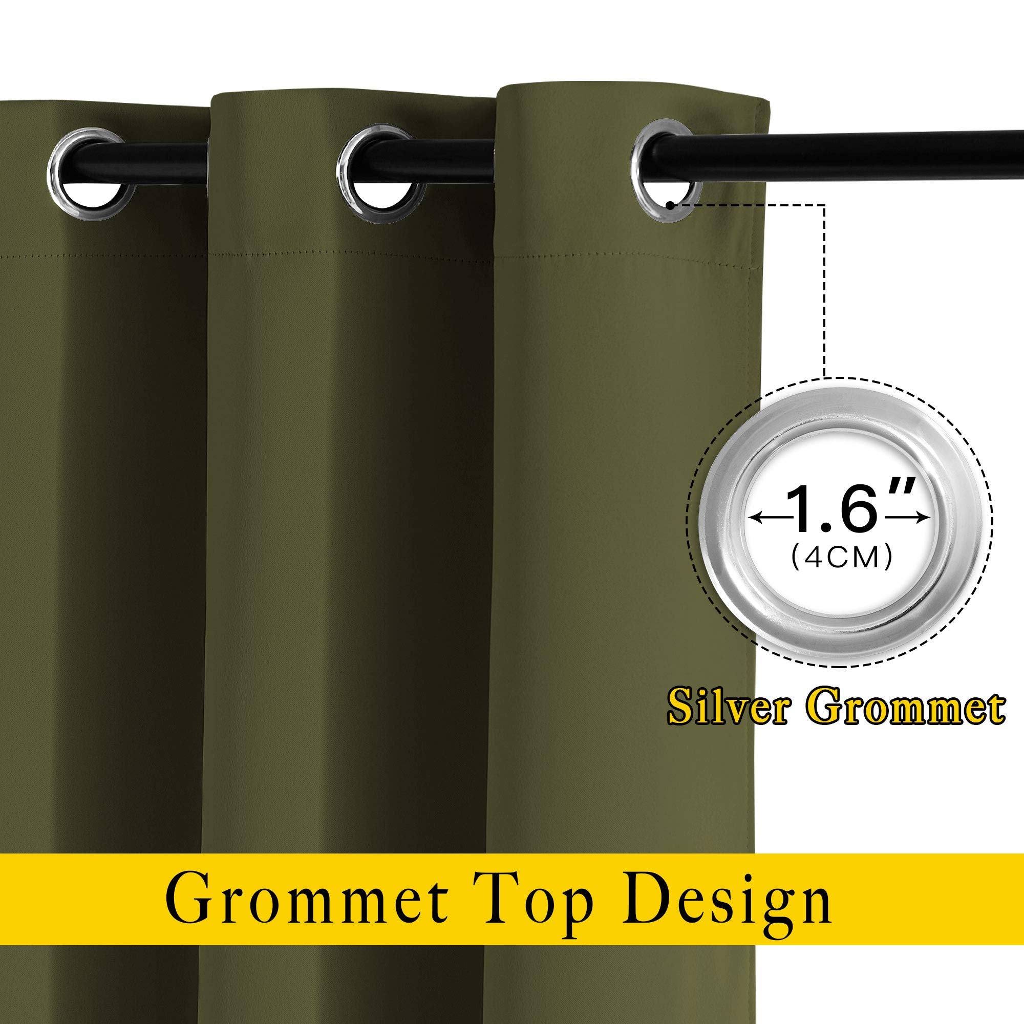 NICETOWN Blackout Curtains for Girls Room - Thermal Insulated Solid Grommet Room Darkening Curtains/Panels/Drape for Bedroom (Olive Green, 1 Pair, 52 by 72-Inch)