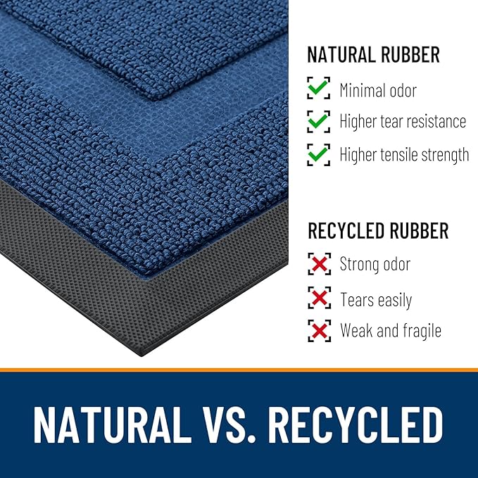 OLANLY Front Door Mat Indoor Outdoor Entrance, Waterproof All-Season, All-Weather Doormat, Sturdy Natural Rubber, Low Profile, Easy Clean Patio Porch Entryway Mat, 59x23, Navy Blue