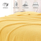Whale Flotilla King Size Fuzzy Fleece Blanket for Bed, 90x104 Inch Fluffy Warm Soft Jacquard Blankets for All Season, Lightweight and Cozy, Yellow