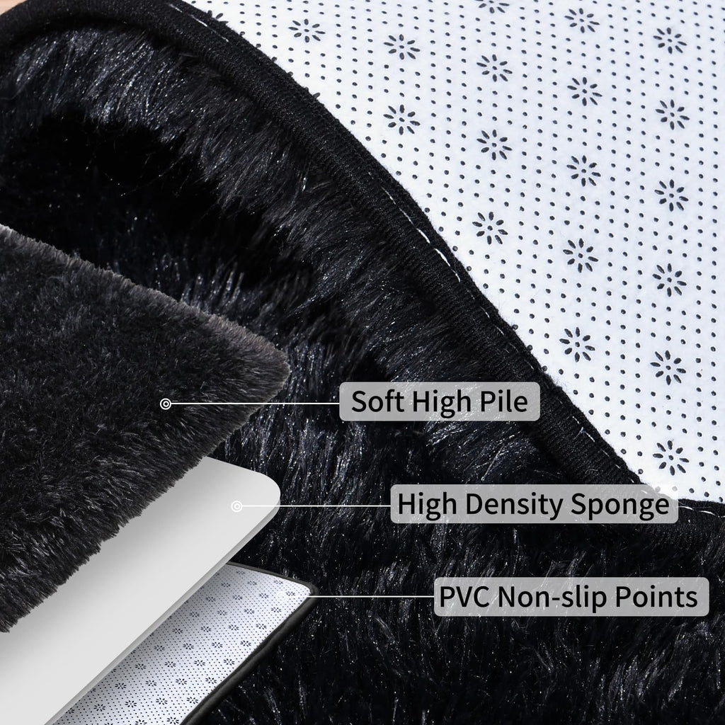 Ailyei Fluffy Shag Runner Rugs for Bedroom Hallways, 2x8 Black Long Soft Throw Area Rug Non Slip for Bedside Dorm, Shaggy Furry Carpet for Nursery Living Room Home Decor