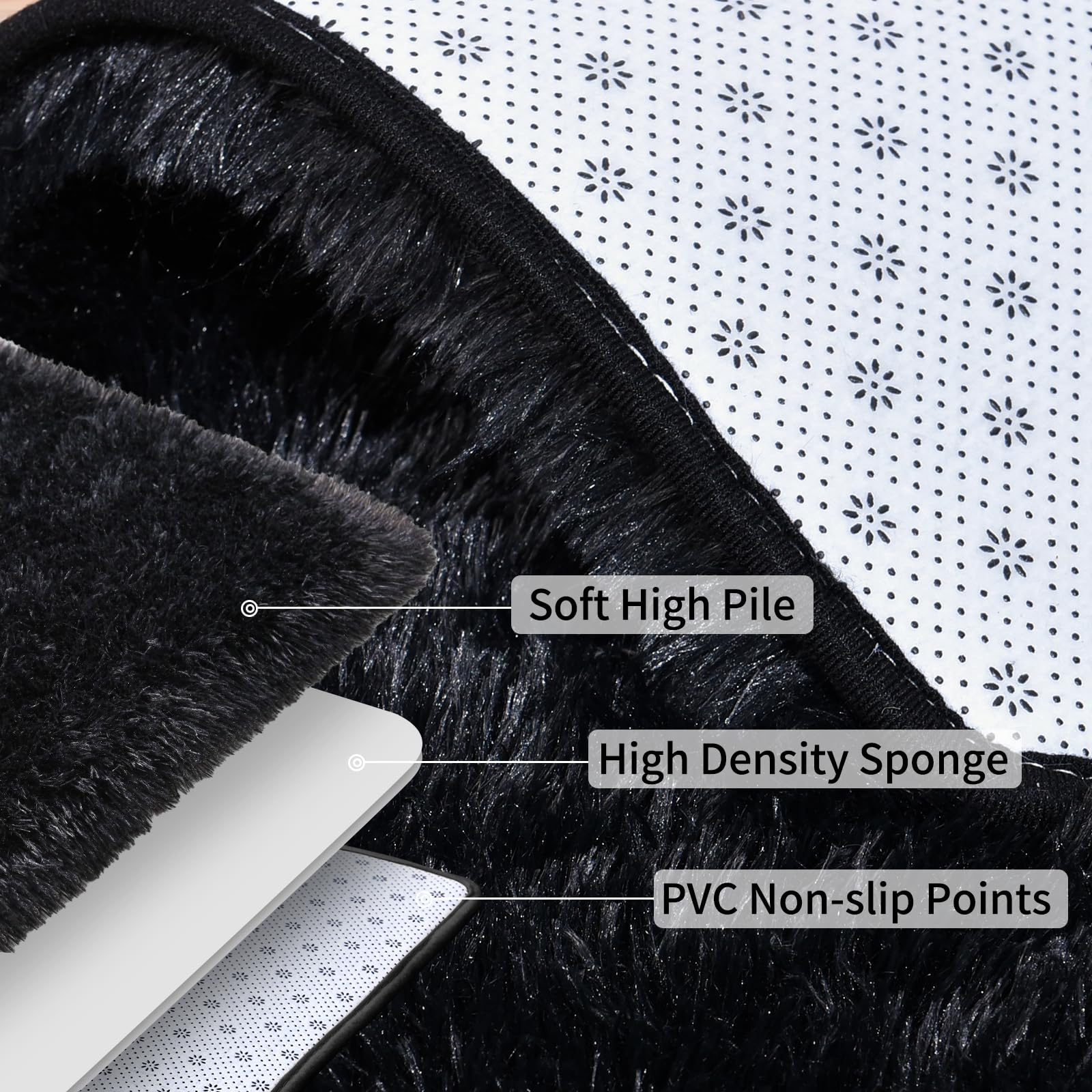 Ailyei Fluffy Shag Runner Rugs for Bedroom Hallways, 2x8 Black Long Soft Throw Area Rug Non Slip for Bedside Dorm, Shaggy Furry Carpet for Nursery Living Room Home Decor