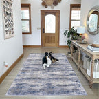 KOZYFLY Washable Area Rug 5x7 Modern Ombre Living Room Thin Area Rug Non-Slip Soft Striped Rug for Bedroom, Print Grey-Blue Abstract Carpet for Laundry Kid Room