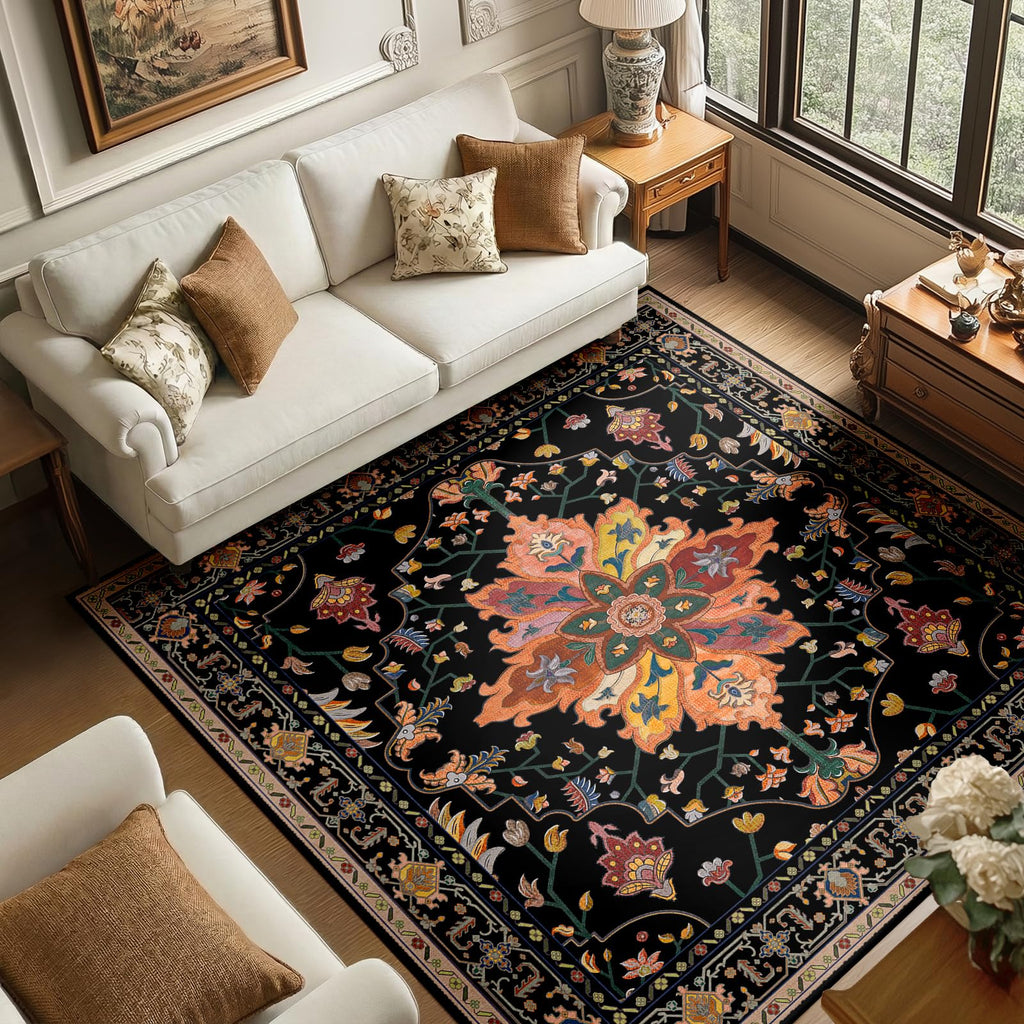 RELEANY Washable Area Rug, Square 6'x6', Black/Colorful
