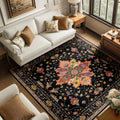 RELEANY Washable Area Rug, Square 6'x6', Black/Colorful