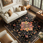RELEANY Washable Area Rug, Square 6'x6', Black/Colorful