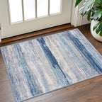 KOZYFLY Modern Abstract Small Area Rugs, 2x3 Washable Kitchen Rug Non-Slip Soft Small Bathroom Rug, Blue/Grey/Beige Striped Entryway Rugs Abstract Print Faux Wool Doormat for Bedside Entrance Bedroom