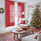 BGment Red Linen Curtains 63 Inches Long for Living Room, Semi Sheer Window Drapes Textured with Rod Pocket for Bedroom Dining Room Lightweight, 2 Panels Set, Each 52 Inch Wide