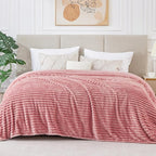 BEDELITE Fleece Blanket King Size – 3D Ribbed Jacquard Soft and Warm Decorative Fuzzy Blankets – Cozy, Fluffy, Plush Lightweight Throw Blankets for Couch, Bed, Sofa(Pink, 108x90 inches)