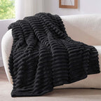 BEDELITE Ribbed Fleece Throw Blanket for Couch, Black, 50"x70"