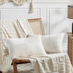 Fancy Homi Set of 2 Cream White Lumbar Decorative Throw Pillow Covers 16x26 Inch for Living Room Couch Bed, Boho Farmhouse Forest Green Home Decor, Soft Corduroy Corss Patchwork Cushion Case 65x40 cm