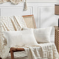 Fancy Homi 2 Packs Cream White Long Lumbar Decorative Throw Pillow Covers 12x24 Inch for Couch Bed Sofa, Rustic Farmhouse Boho Home Decor, Soft Striped Corduroy Rectangle Accent Cushion Case 30x60 cm