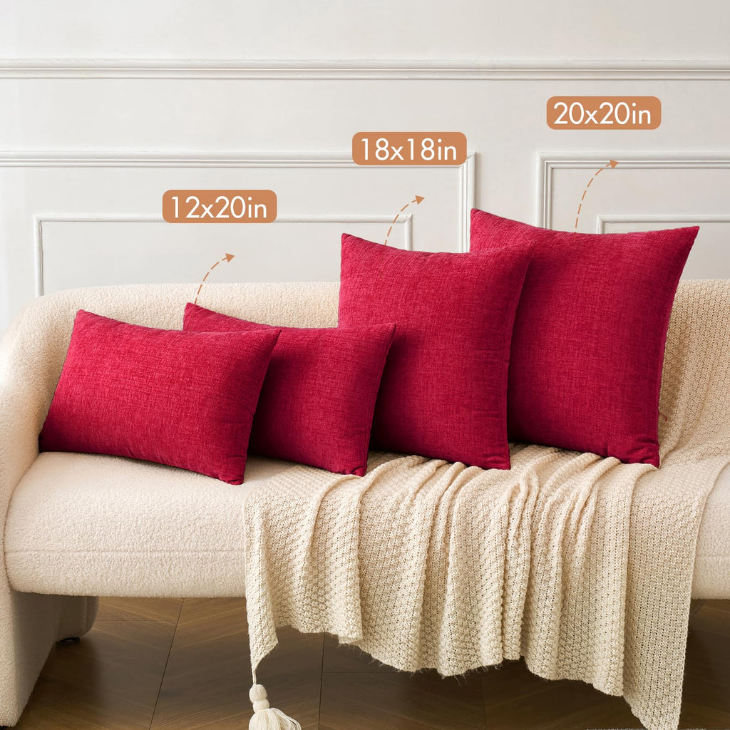 MIULEE Soft Chenille Throw Pillow Covers Red 18x18 Inch Pack of 2
