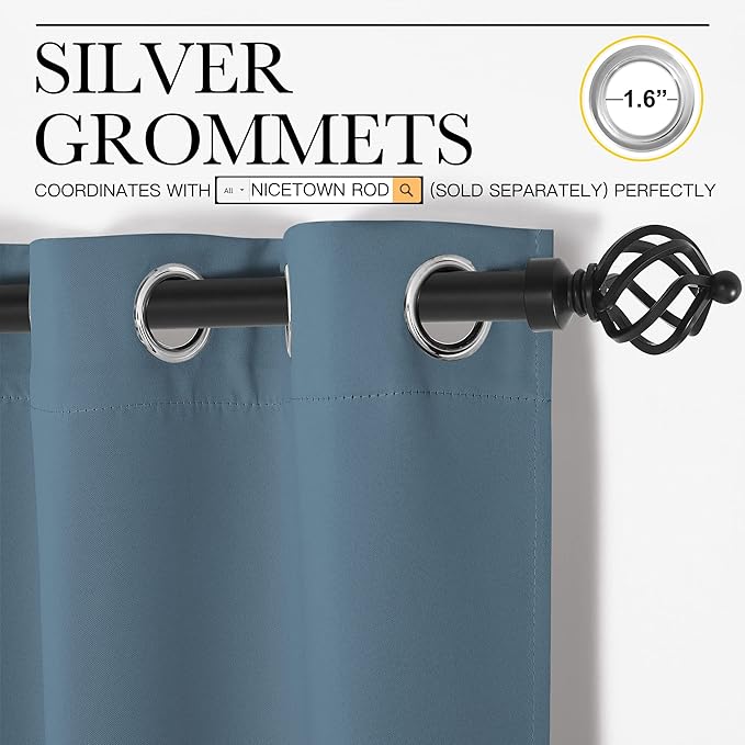 NICETOWN Blackout Curtain Panels for Bedroom, 2 Panels, W70 x L95-inch, Smoky Blue, Thermal Insulated Grommet Top Blackout Draperies and Drapes for Basement