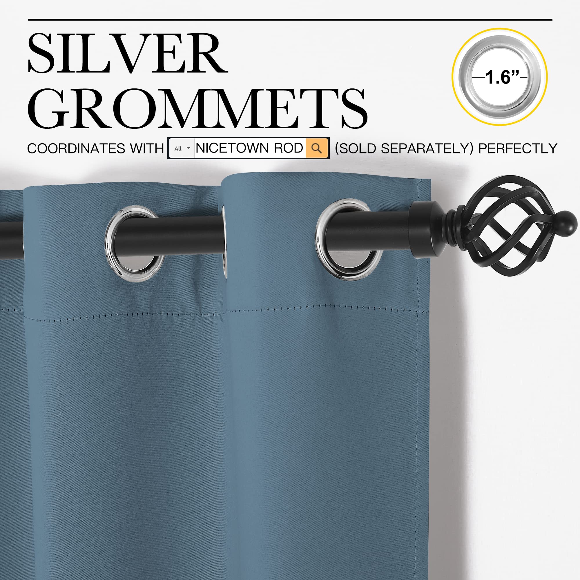 NICETOWN Blackout Curtain Panels for Bedroom, 2 Panels, W42 x L60 inches, Smoky Blue, Thermal Insulated Grommet Top Blackout Draperies and Drapes