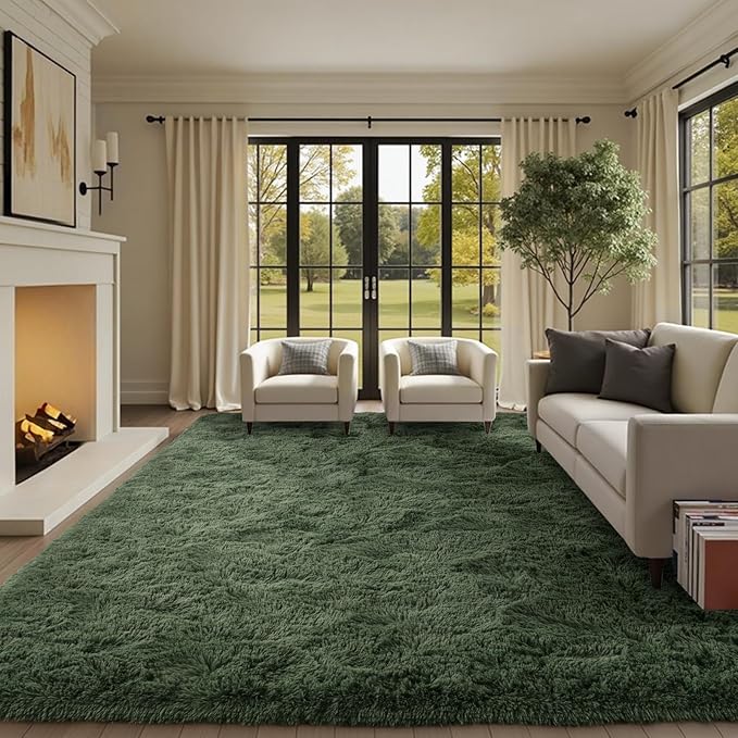 6x9 Ft Large Green Area Rug for Bedroom Living Room, Ultra Soft Fluffy Furry Rugs for Classroom Indoor Floor, Aesthetic Carpet for Kids Home Decor