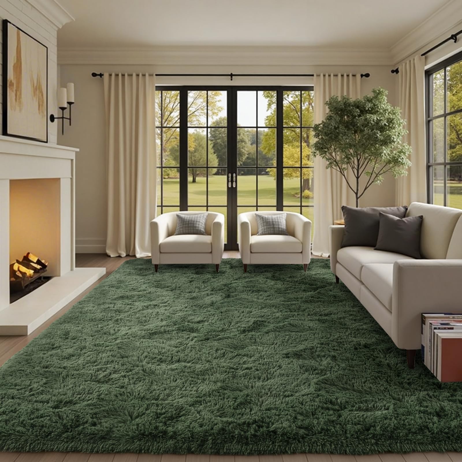 8x10 Ft Extra Large Shag Green Area Rug for Living Room, Ultra Soft Fluffy Furry Rugs for Bedroom Classroom Indoor Floor, Aesthetic Carpet for Kids Home Decor