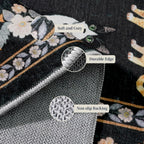 2x12 Washable Hallway Runner Rug: Long Floral Cat Print Soft Rug Black