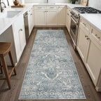 Hallway 2x6 Runner Rug - Vintage Non-Slip Long Rug for Entryway Low-Pile Washable Medallion Runner for Hallway Waterproof Traditional Indoor Thin Rugs for Kitchen (Blue)