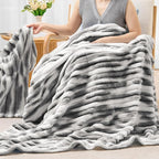 BEDELITE Twin Blanket for Couch & Bed, 300GSM Soft & Warm Fleece Blanket, Decorative and Giftable Striped Tie-dye Grey Blankets for Women, Men, 60"x80"