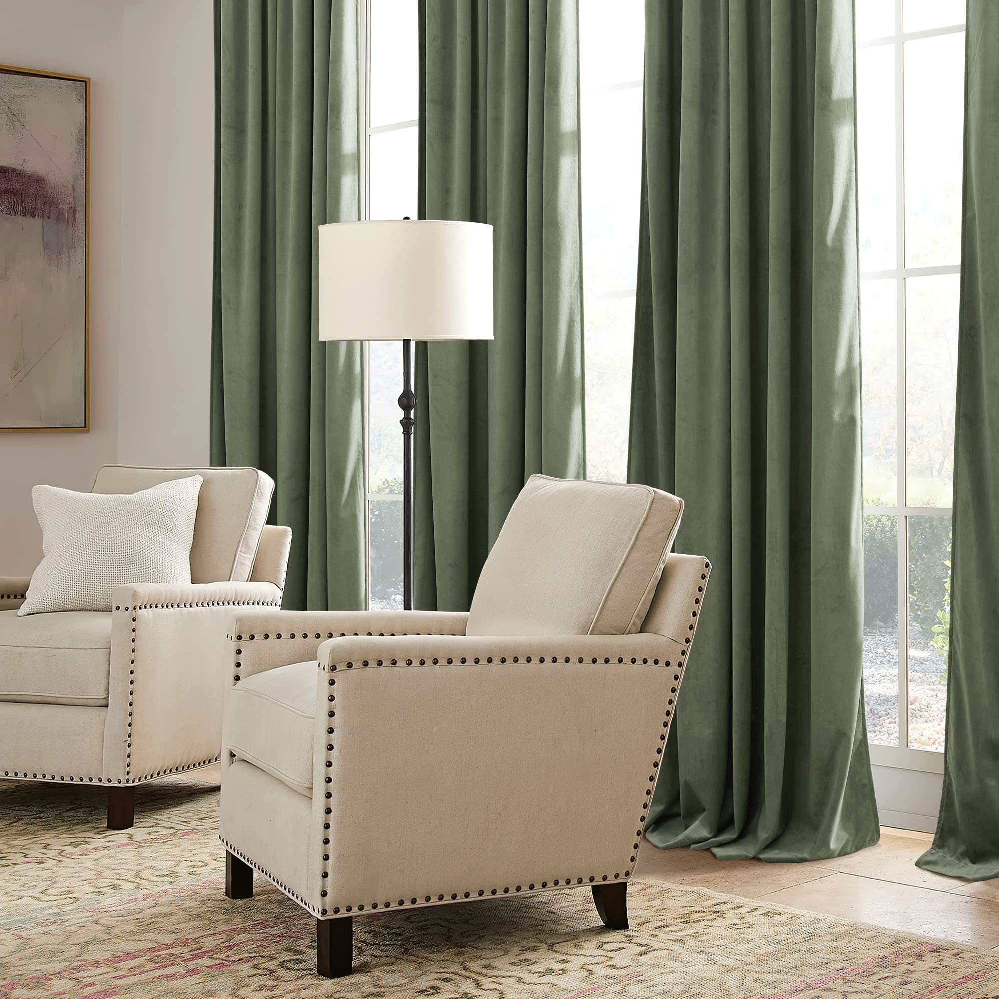 RYB HOME Sage Green Velvet Curtains for Bedroom Living Room