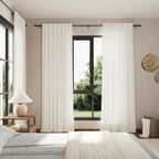 Beige White Linen Curtains 90 Inch Long 2 Panels Set for Bedroom Living Room Beige White Soft Linen Textured Window Drapes Semi Sheer Light Filtering Rod Pocket Back Tab Farmhouse Curtain 52x90