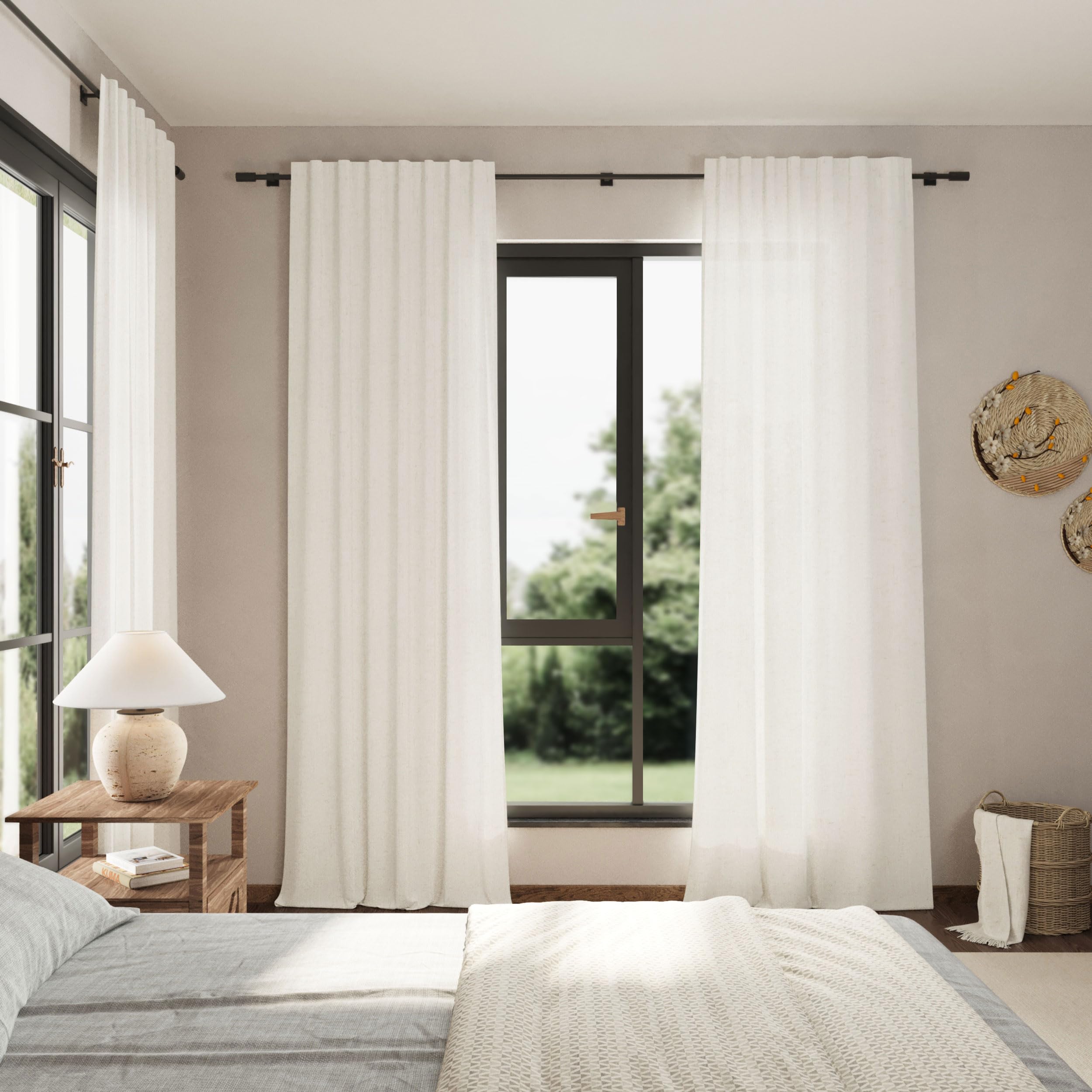 Beige White Linen Curtains 108 Inches Long for Living Room Bedroom 2 Panels Set Extra Long Back Tab Curtain Light Filtering Semi Sheer Drapes Floor to Ceiling Curtains for Large Windows 52x108