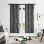 Deconovo Blackout Curtains Grey, Thermal Insulated Soundproof Drapes, Silver Branch Foil Print, 42 x 72 Inch, 2 Panels, Machine‑Washable Privacy Window Panel for Living Room Bedroom Nursery Office