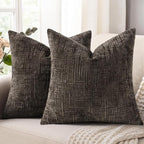 decorUhome Textured Chenille Throw Pillow Covers 26x26 Set of 2 Dark Brown