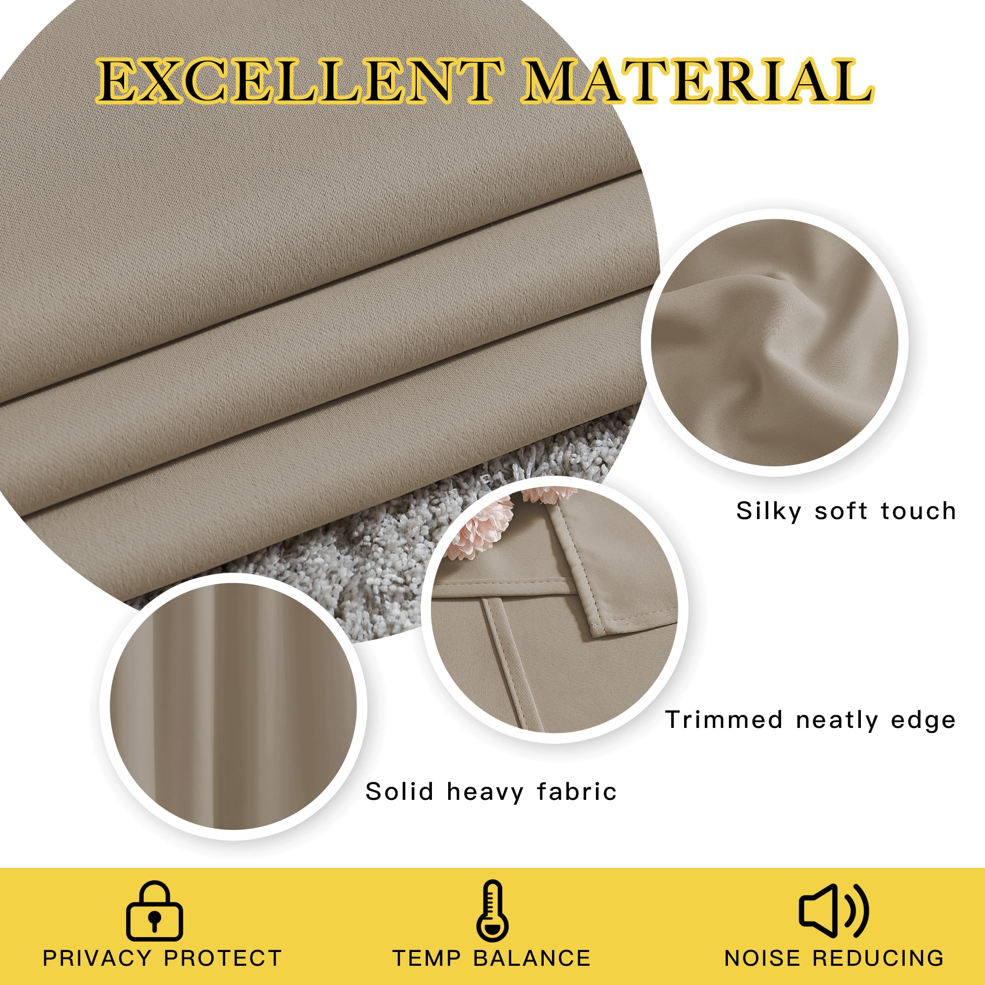 NICETOWN Blackout Taupe Curtains & Drapes 90 inches Long for Bedroom - Noise Reducing Thermal Insulated Grommet Room Darkening Window Treatments for Sliding Glass Door (2 Panels, 66 x 90 Inch)