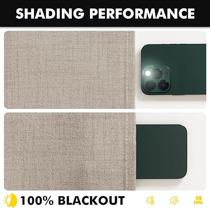 MIULEE 100% Blackout Linen Curtains for Bedroom, Taupe Solid Luxury Decor Thermal Insulation Room Darkening Drapes for Living Room Nursery Back Tab Rod Pocket 42 x 96 Inches, 2 Panels