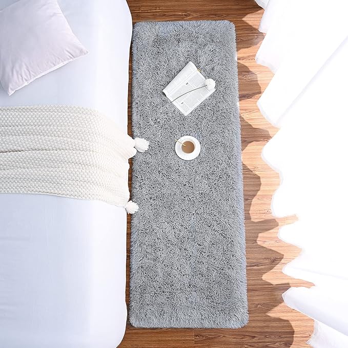 Chicrug Soft Runner Rugs for Bedroom Living Room Plush Fluffy Rug 2x8 Feet, Shag Furry Runner Carpet Non Shedding for Nursery Children Kids Girls Room Home Decorative, Grey