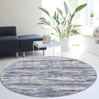 KOZYFLY Modern Abstract Round Washable Rug 5Ft, Non-Slip Soft Kitchen Bathroom Circle Rug, Grey-Blue Striped Entryway Rugs Abstract Faux Wool Doormat for Bedside Entrance Bedroom Sink