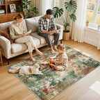 Washable Area Rugs 4'x6' Non-Slip Modern Abstract Soft for Living Room Entryway Bedroom Nursery, Print Pattern, Green Orange Rust Red Cream Colorful