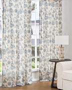 jinchan Lined Linen Floral Curtains for Living Room, 84 Inch Length Printed Flower Farmhouse Patterned French Country Back Tab Blue Window Drapes Set Privacy Bedroom Curtains, 2 Panels