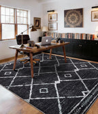 YIHOUSE Moroccan Rugs for Living Room, 6x9 Black and White Aztec Area Rug, Western Geometric Soft Low-Pile Washable Rugs for Bedroom, Dining Room