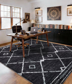 YIHOUSE Moroccan Rugs for Living Room, 8x10 Black and White Aztec Area Rug, Western Geometric Soft Low-Pile Washable Rugs for Bedroom, Dining Room