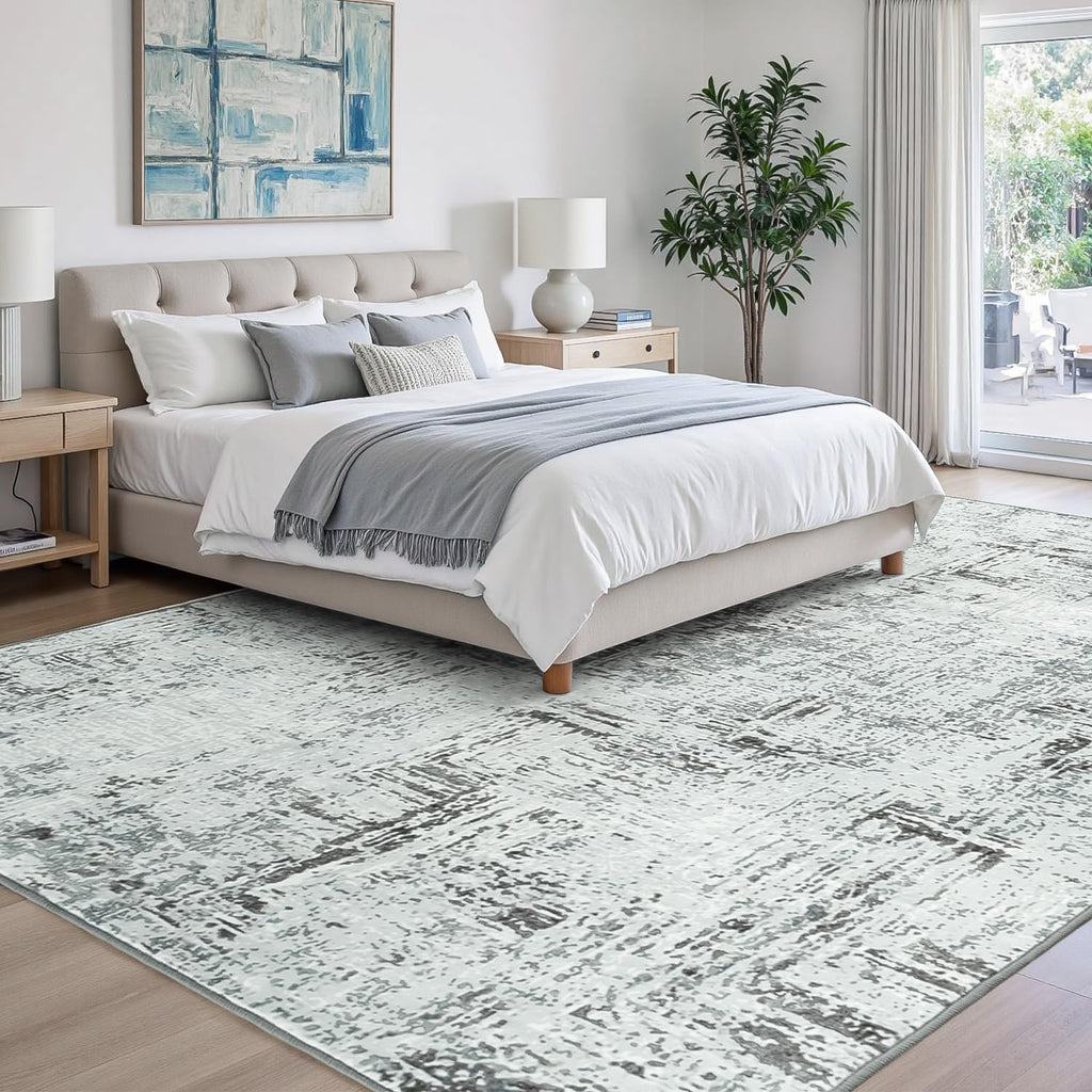 Rugflix 9x12 Area Rugs for Living Room, Washable Blue Grey Large Rug
