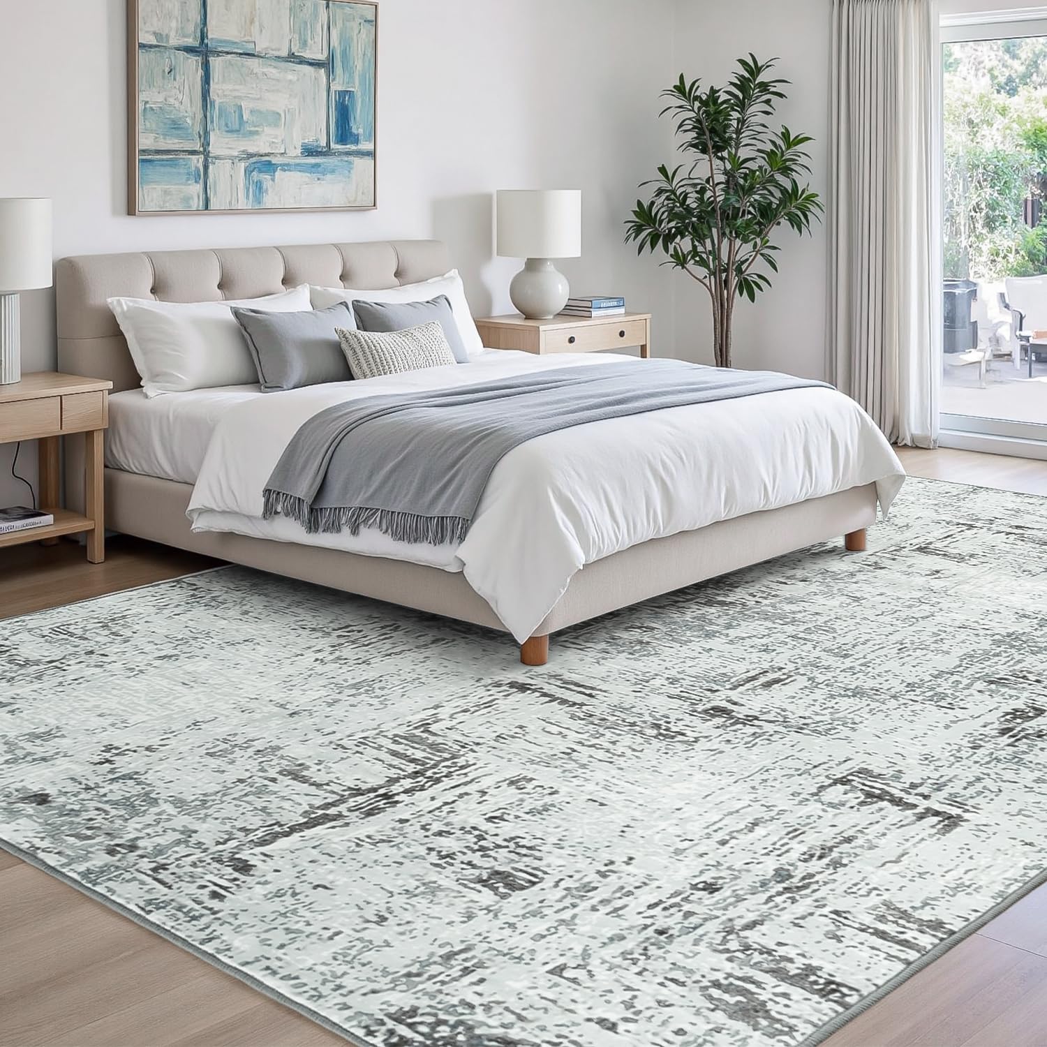 Rugflix 9x12 Area Rugs for Living Room, Washable Blue Grey Large Rug