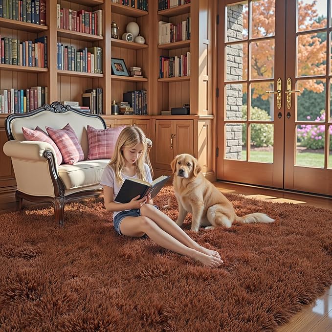 Rugs for Living Room 6x9, Alfombras para Salas Shag Large Plush Soft Area Rug, Shaggy Carpets for Bedroom, Kids Boys Girls Home Decor Aesthetic(Coffee, 6 x 9)