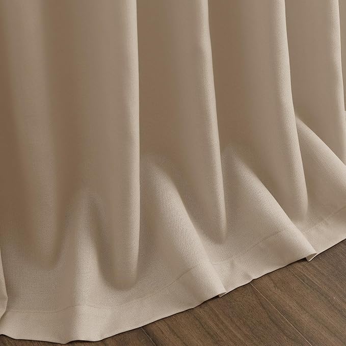 Nanspring Sepia Beige Linen Curtains 96 Inches Long for Living Room Rustic Farmhouse Decor Light Filtering Semi Sheer Curtain Back Tab Neutral Modern Luxury Drapes for Bedroom Office 52x96, 2 Panels