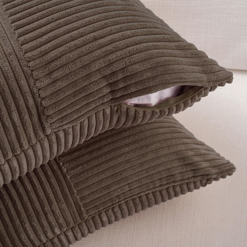 Fancy Homi 2 Packs Dark Brown Lumbar Decorative Throw Pillow Covers 14x22 Inch for Living Room Couch Bed, Rustic Farmhouse Boho Home Decor, Soft Striped Corduroy Rectangle Accent Cushion Case 35x55 cm