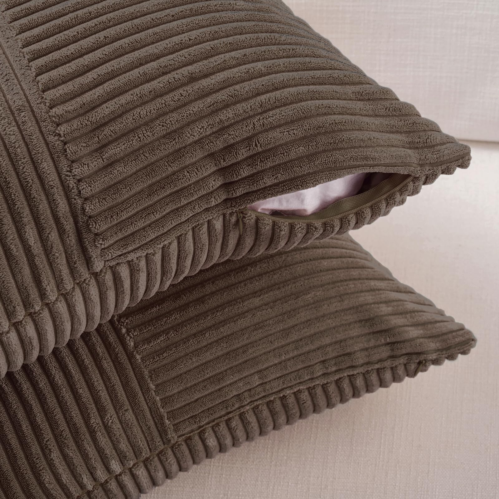 Fancy Homi 2 Packs Dark Brown Lumbar Decorative Throw Pillow Covers 14x22 Inch for Living Room Couch Bed, Rustic Farmhouse Boho Home Decor, Soft Striped Corduroy Rectangle Accent Cushion Case 35x55 cm